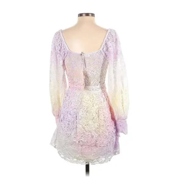 LoveShackFancy‎ Alela Long Sleeve Lace Tie Dye Ombre Pastel Mini Dress Size 2 - Picture 6 of 6